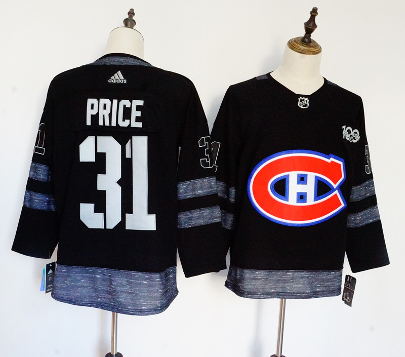 Men's Adidas Montreal Canadiens #31 Carey Price Black 1917-2017 100th Anniversary Stitched NHL Jersey